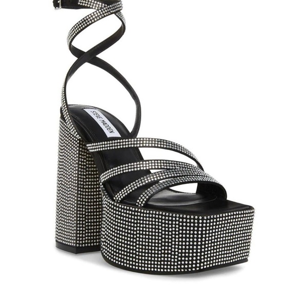 Steve Madden Women’s Black Rhinestones Cocktails Platform Dress Sandals - Picture 2 of 12